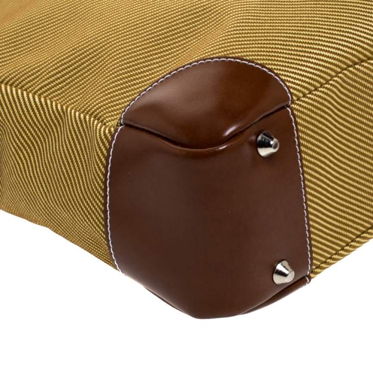 Pre Owned S.T. Dupont Brown/Yellow Canvas and Leather Document Holder Bag