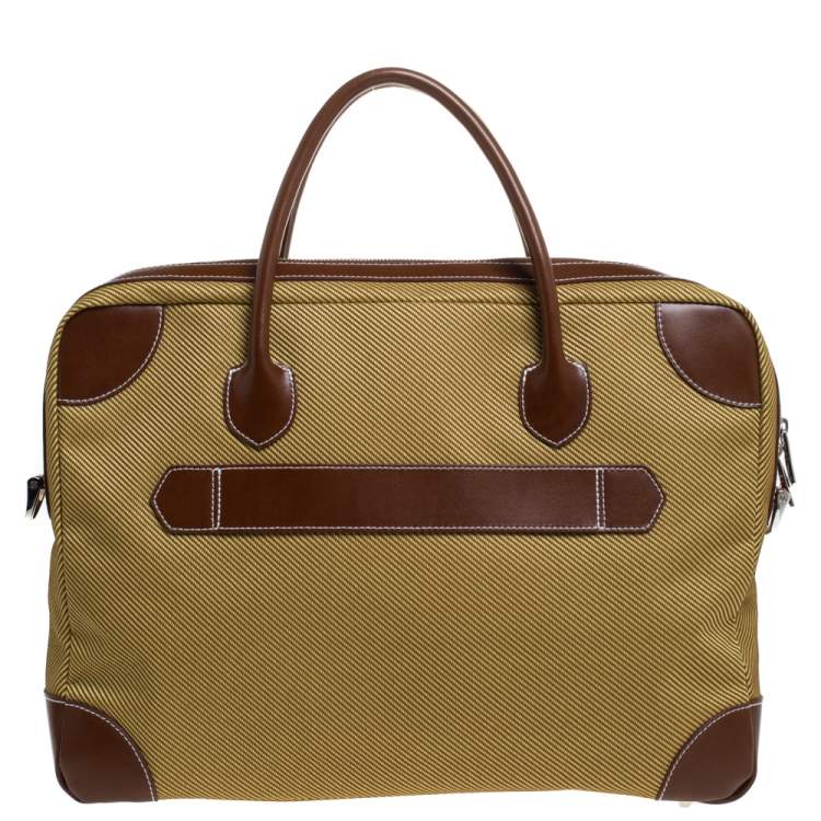 Pre Owned S.T. Dupont Brown/Yellow Canvas and Leather Document Holder Bag