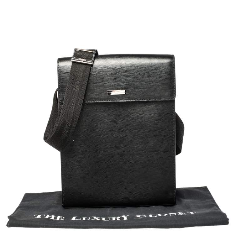 Pre Owned S.T. Dupont Black Leather Messenger Bag
