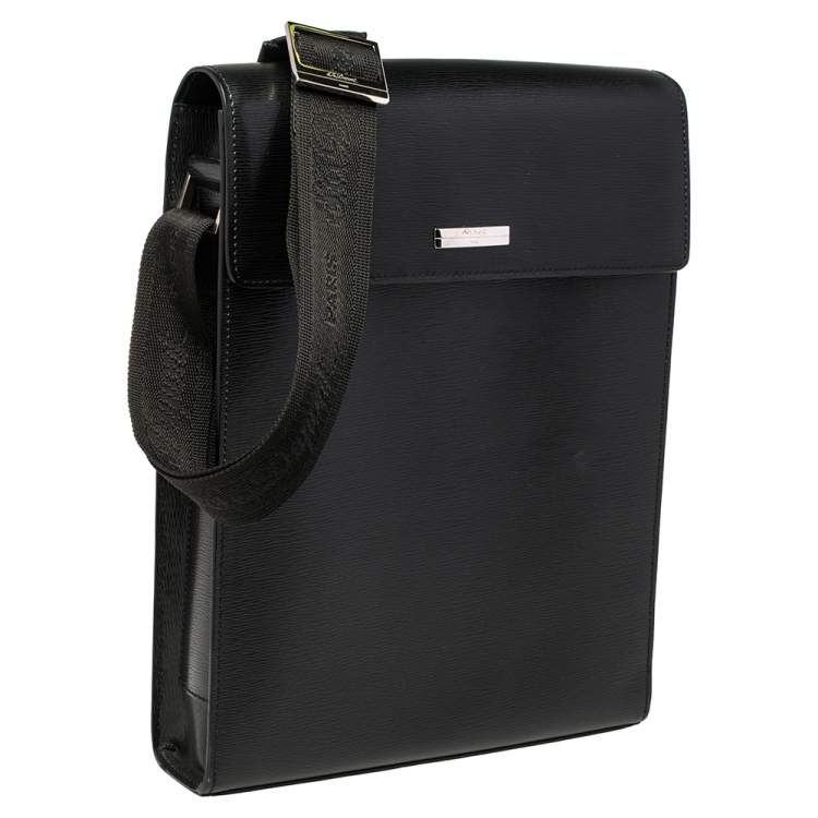 Pre Owned S.T. Dupont Black Leather Messenger Bag
