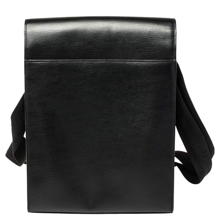 Pre Owned S.T. Dupont Black Leather Messenger Bag