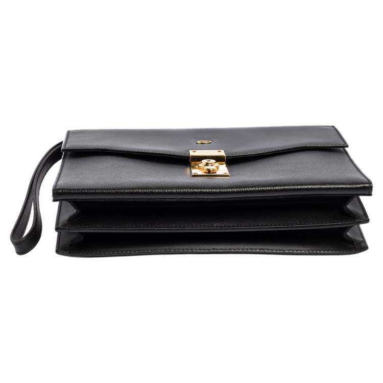 Pre Owned S.T. Dupont Black Leather Wristlet Clutch