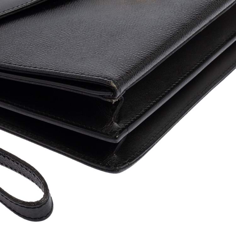 Pre Owned S.T. Dupont Black Leather Wristlet Clutch