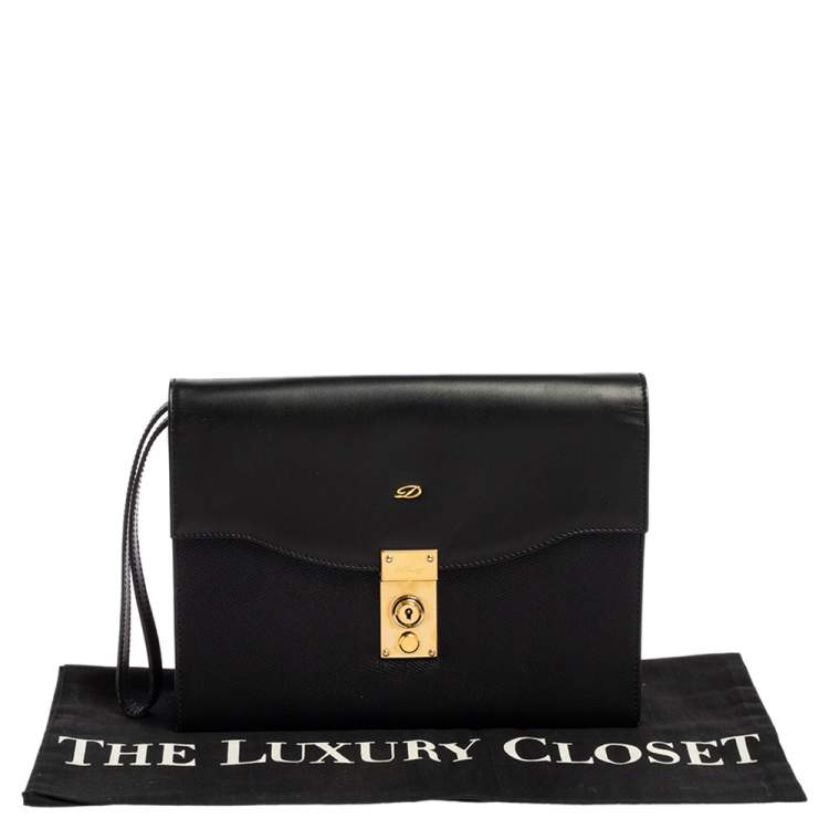 Pre Owned S.T. Dupont Black Leather Wristlet Clutch