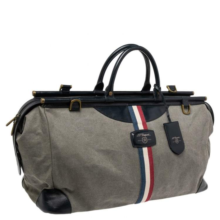 Pre Owned S.T. Dupont Blue/Grey Canvas and Leather Trim Bogie Iconic Duffle Bag