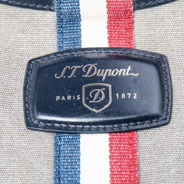 Pre Owned S.T. Dupont Blue/Grey Canvas and Leather Trim Bogie Iconic Duffle Bag