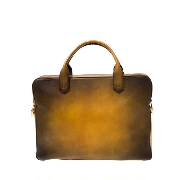 Pre Owned S.T. Dupont Yellow/Black Ombre Leather Atelier Line D One Gusset Briefcase