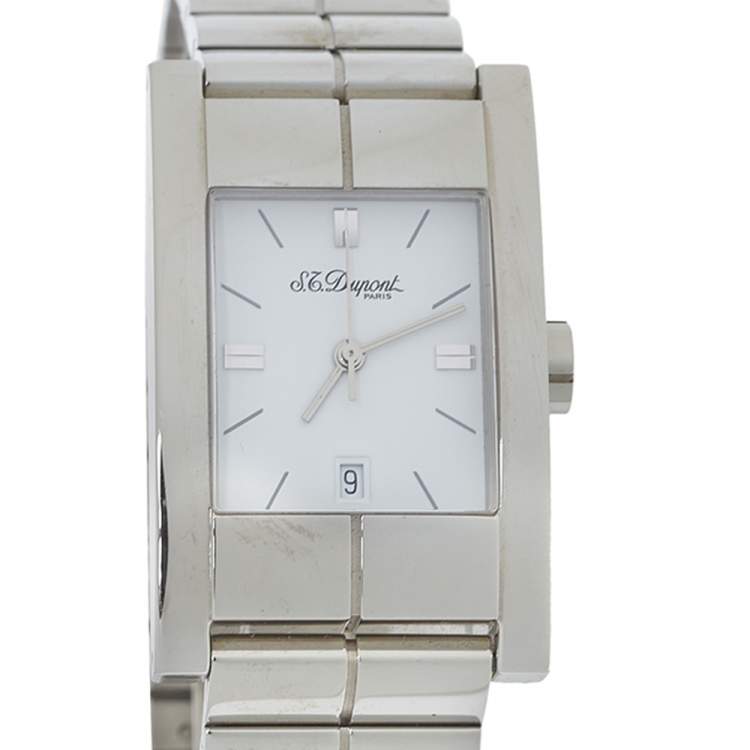 Pre Owned S.T. Dupont White Stainless Steel 131C8AB17 Men's Wristwatch 25MM
