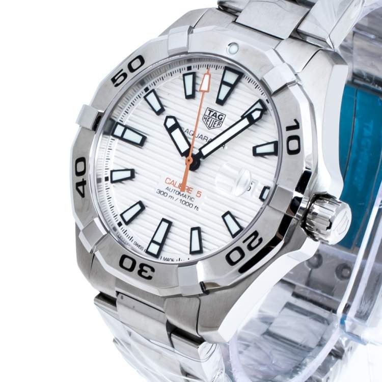 Pre Owned Tag Heuer Silver Stainless Steel Aquaracer Calibre 5 WAY2013.BA0927 Men's Wristwatch 43 mm