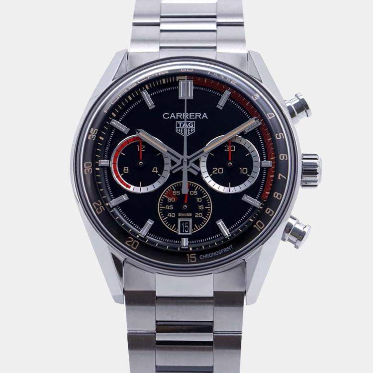 Pre Owned Tag Heuer Black Stainless Steel Carrera Porsche Chronograph Special Edition CBS2015.EB0381 Automatic Men's Wristwatch 42mm