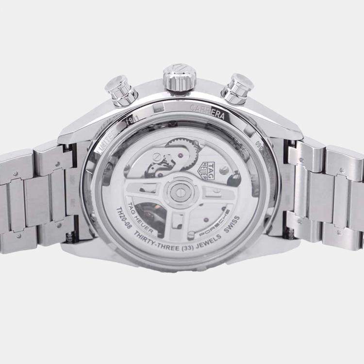 Pre Owned Tag Heuer Black Stainless Steel Carrera Porsche Chronograph Special Edition CBS2015.EB0381 Automatic Men's Wristwatch 42mm