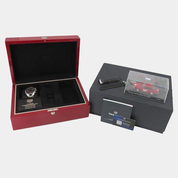Pre Owned Tag Heuer Black Stainless Steel Carrera Porsche Chronograph Special Edition CBS2015.EB0381 Automatic Men's Wristwatch 42mm