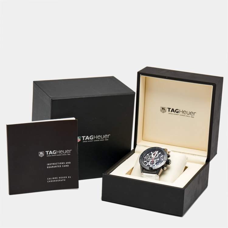 Pre Owned TAG Heuer Black PVD Stainless Steel Rubber Carrera Calibre HEUER 01 CAR2A1Z.FT6051 Men's Wristwatch 45 mm