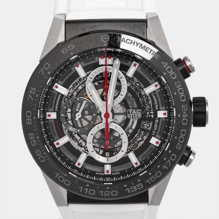 Pre Owned TAG Heuer Black PVD Stainless Steel Rubber Carrera Calibre HEUER 01 CAR2A1Z.FT6051 Men's Wristwatch 45 mm