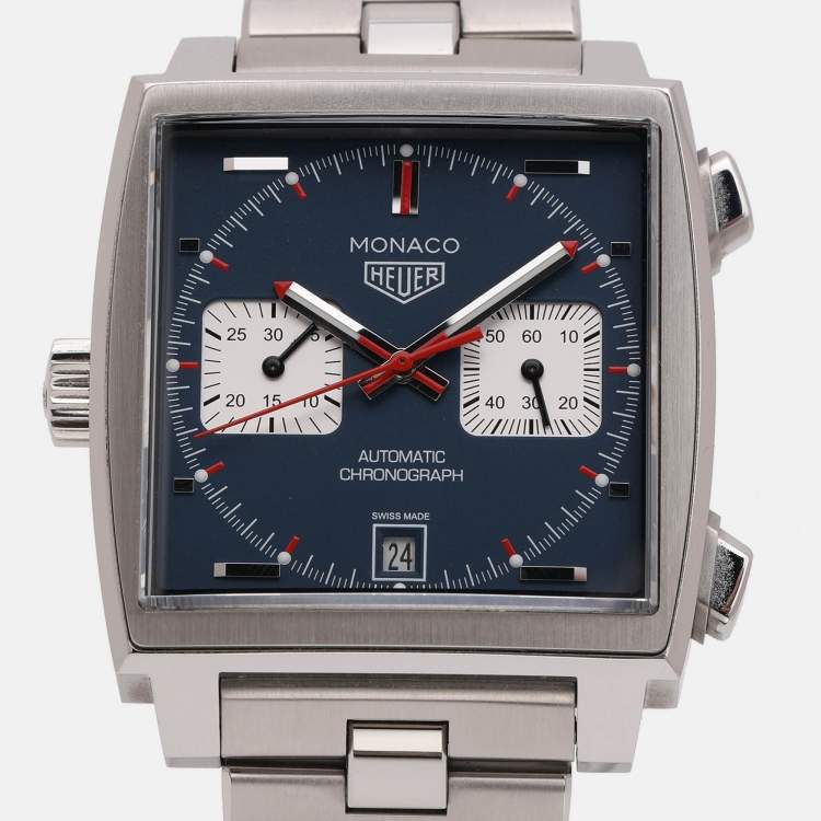 Pre Owned Tag Heuer Stainless Steel Silver Monaco WW2115 Automatic Chronograph Men's Wristwatch 39 mm