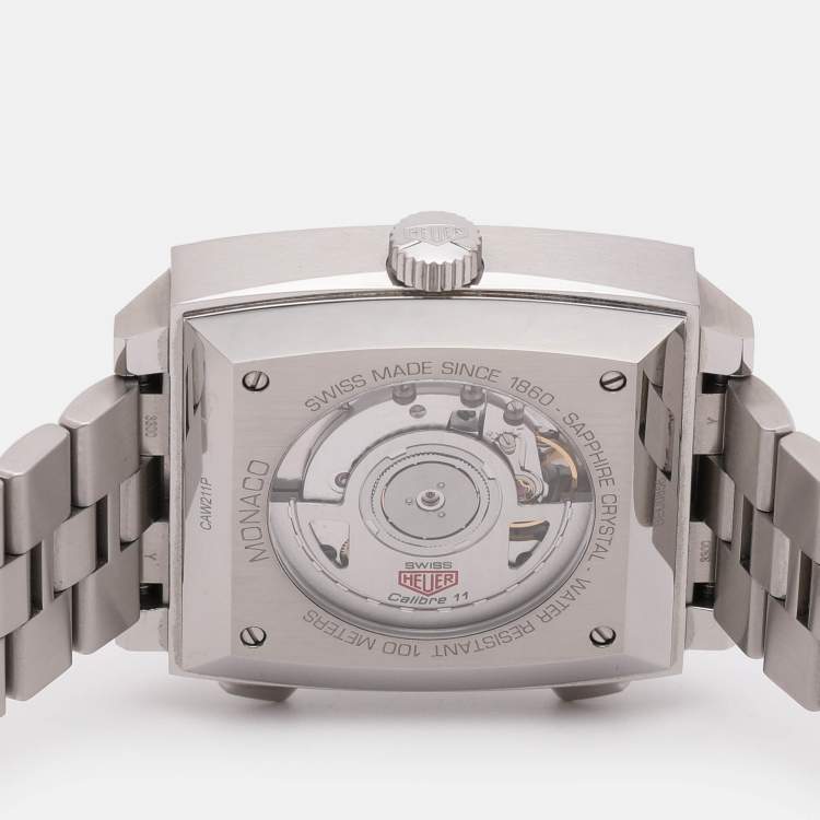 Pre Owned Tag Heuer Stainless Steel Silver Monaco WW2115 Automatic Chronograph Men's Wristwatch 39 mm