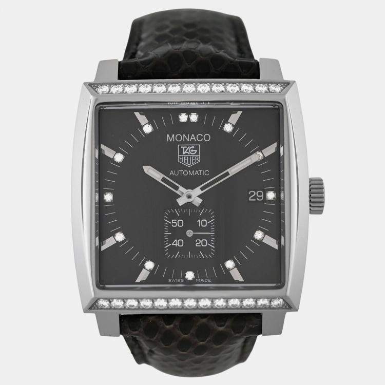 Pre Owned Tag Heuer Monaco WW2118.FC6216 Automatic Black Stainless Steel Men's Wristwatch 37 mm