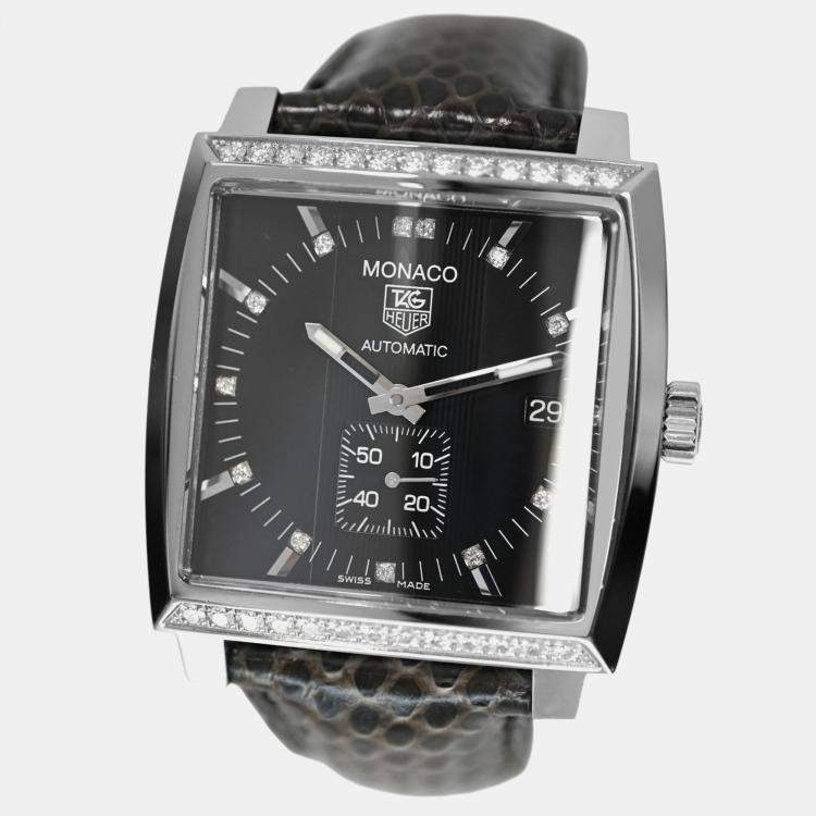Pre Owned Tag Heuer Monaco WW2118.FC6216 Automatic Black Stainless Steel Men's Wristwatch 37 mm
