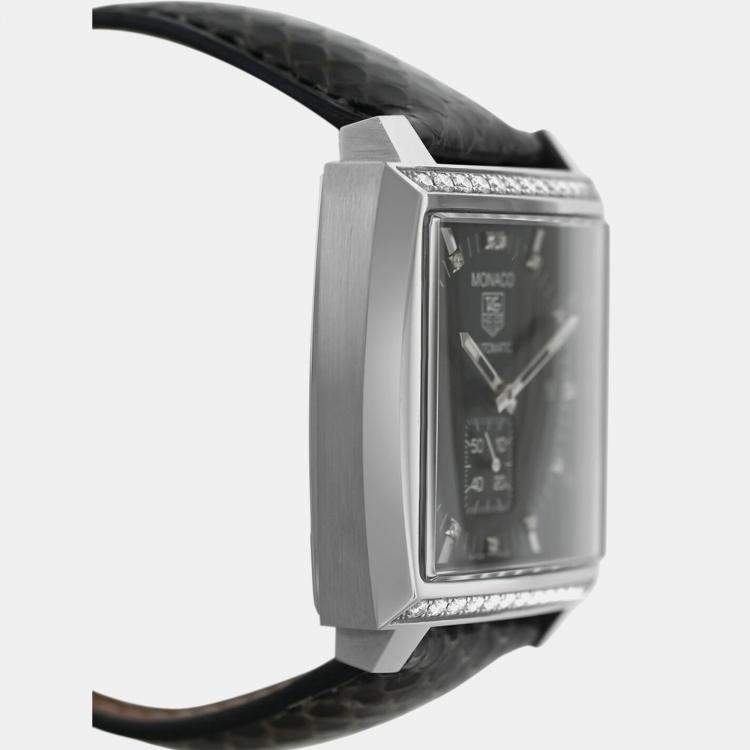 Pre Owned Tag Heuer Monaco WW2118.FC6216 Automatic Black Stainless Steel Men's Wristwatch 37 mm