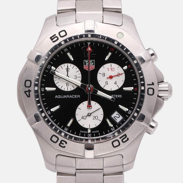 Pre Owned Tag Heuer Black Stainless Steel Aquaracer Chronograph CAF1110 Men's Wristwatch 44.5mm
