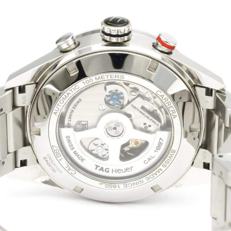 Pre Owned Tag Heuer Black Stainless Steel Carrera Calibre 1887 Chronograph CAR2A10 Men's Wristwatch 43 MM