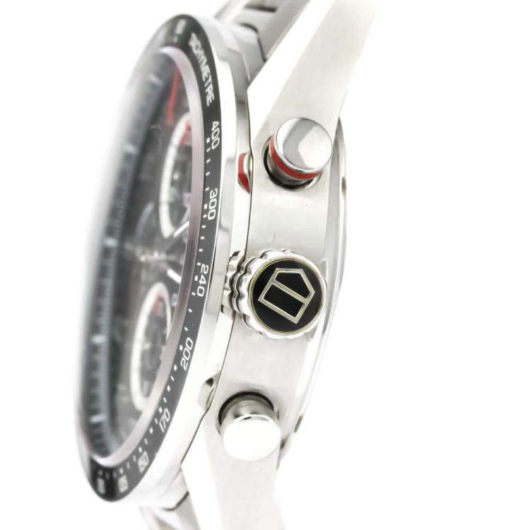 Pre Owned Tag Heuer Black Stainless Steel Carrera Calibre 1887 Chronograph CAR2A10 Men's Wristwatch 43 MM