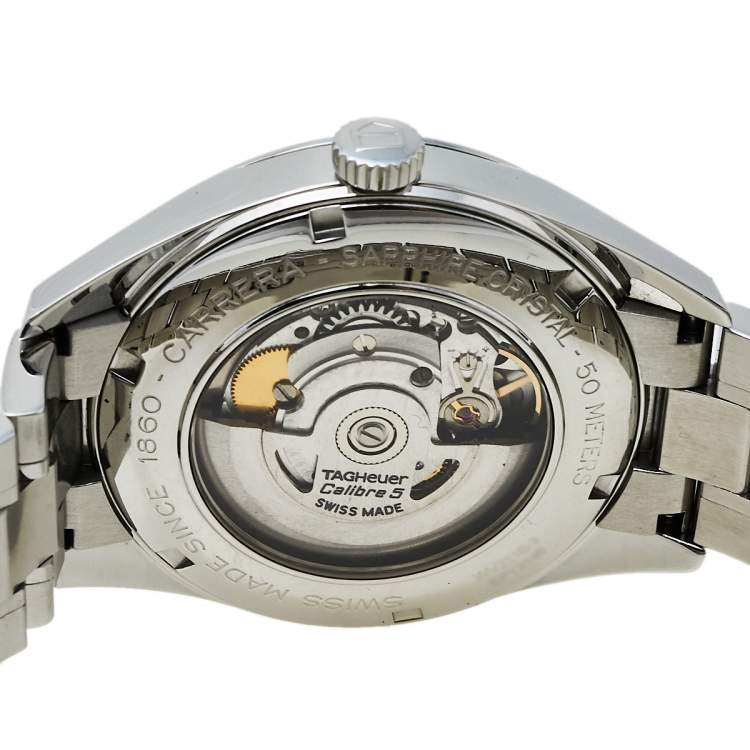 Pre Owned Tag Heuer Black Stainless Steel Carrera WV211B.BA0787 Automatic Men's Wristwatch 38 mm