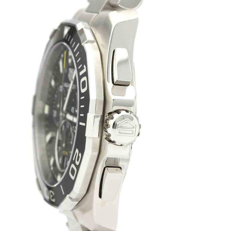 Pre Owned Tag Heuer Black Stainless Steel Aquaracer Quartz CAY111A Men's Wristwatch 43 MM