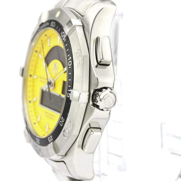 Pre Owned Tag Heuer Yellow Stainless Steel Aquaracer Chronotimer CAF1011 Men's Wristwatch 43 MM