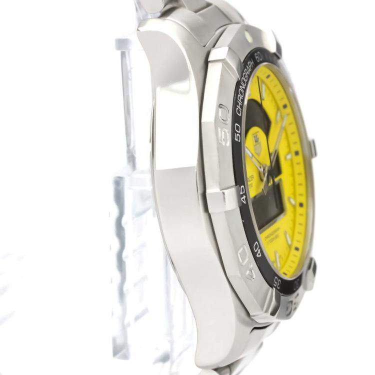 Pre Owned Tag Heuer Yellow Stainless Steel Aquaracer Chronotimer CAF1011 Men's Wristwatch 43 MM