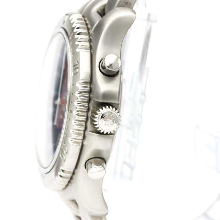 Pre Owned Tag Heuer Blue Stainless Steel Link Quartz Chronograph CT1110 Men's Wristwatch 42 MM