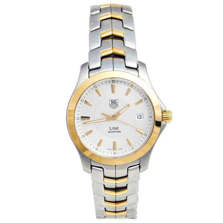 Pre Owned Tag Heuer Silver 18k Yellow Gold Stainless Steel Link WJF1152 Men's Wristwatch 39 mm