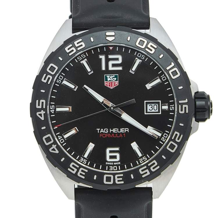 Pre Owned TAG Heuer Black Stainless Steel Rubber Formula 1 WAZ1110 Men's Wristwatch 41 mm