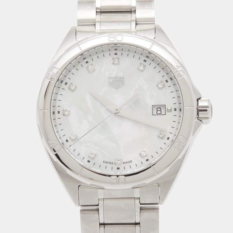 Pre Owned Tag Heuer Mother Of Pearl Diamond Stainless Steel Formula 1 WBJ1319.BA0666 Women's Wristwatch 35 mm