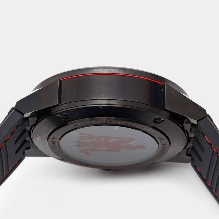 Pre Owned TAG Heuer Black PVD Coated Stainless Steel Rubber Carrera Manchester United Red Devil Edition CAR2A1J Men's Wristwatch 45 mm