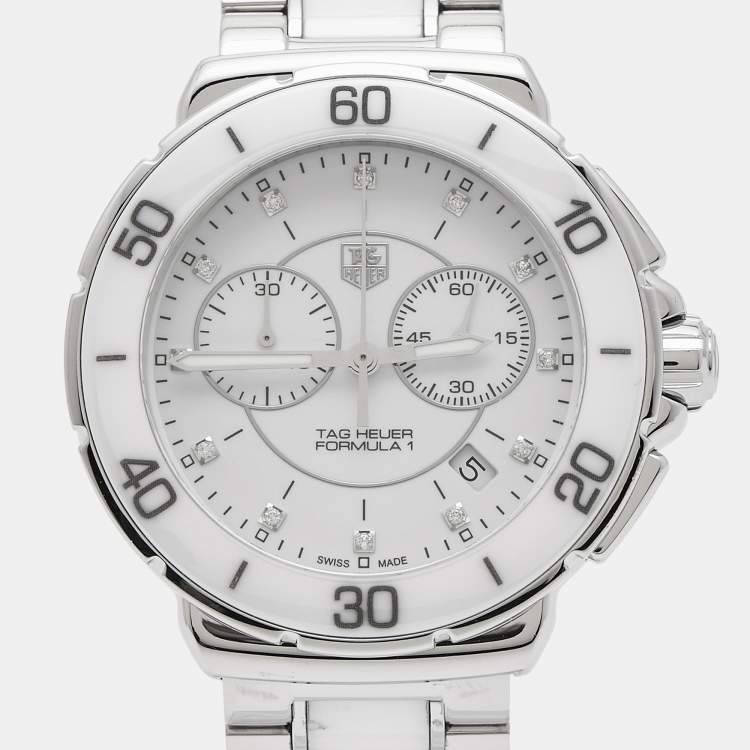 Pre Owned TAG Heuer White Ceramic Diamond Stainless Steel Formula 1 CAH1211.BA0863 Women's Wristwatch 41 mm