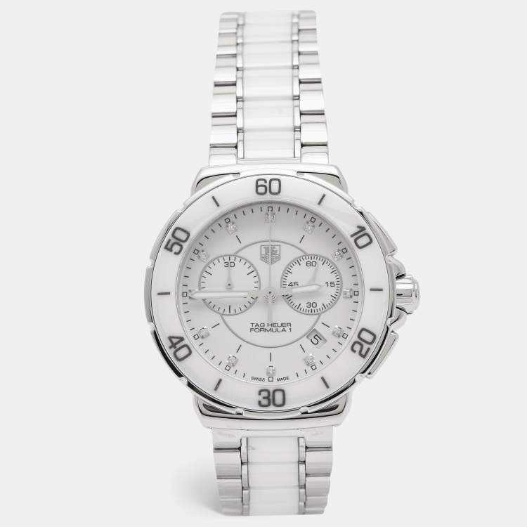 Pre Owned TAG Heuer White Ceramic Diamond Stainless Steel Formula 1 CAH1211.BA0863 Women's Wristwatch 41 mm