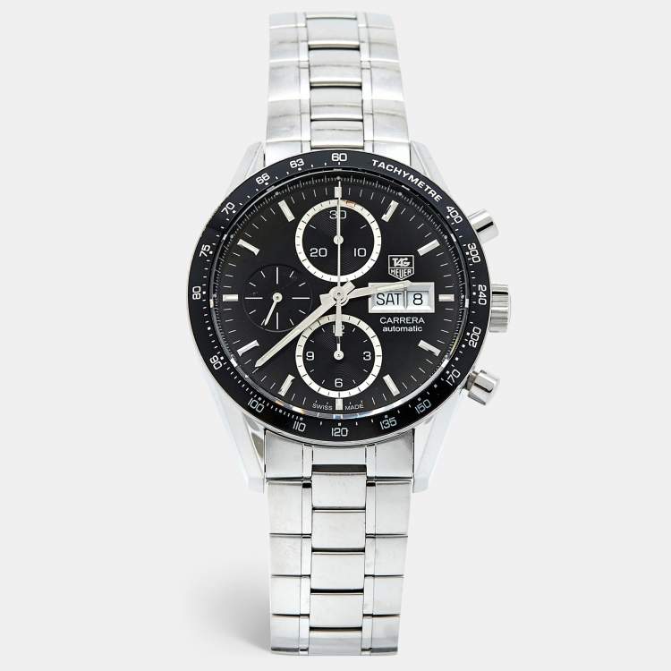 Pre Owned TAG Heuer Black Stainless Steel Juan Manual Fangio Edition Carrera CV201AG.BA0725 Men's Wristwatch 41 mm