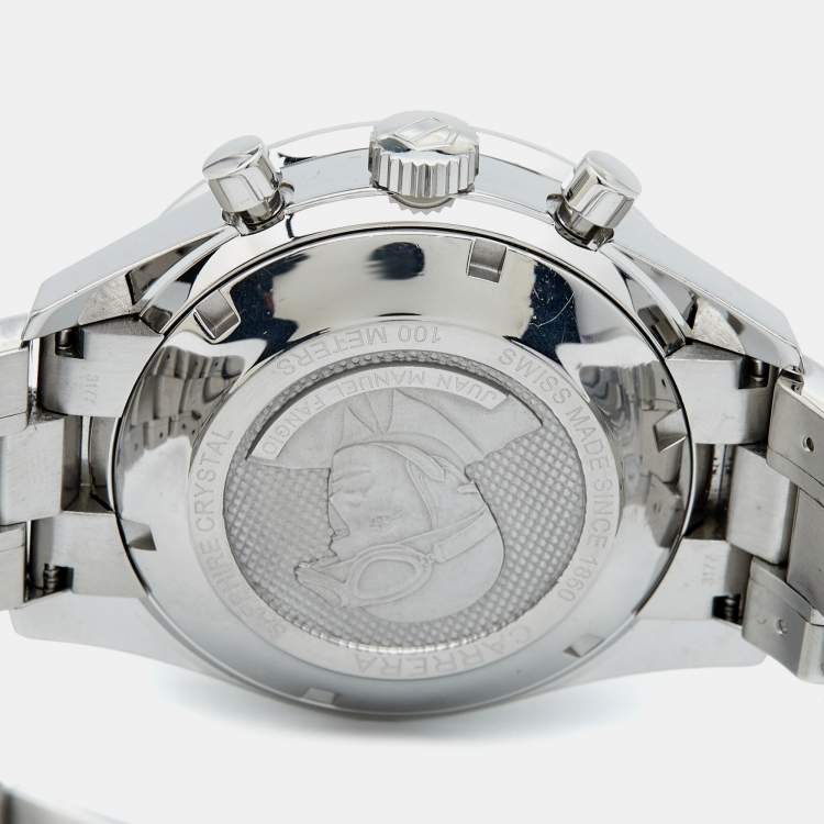 Pre Owned TAG Heuer Black Stainless Steel Juan Manual Fangio Edition Carrera CV201AG.BA0725 Men's Wristwatch 41 mm