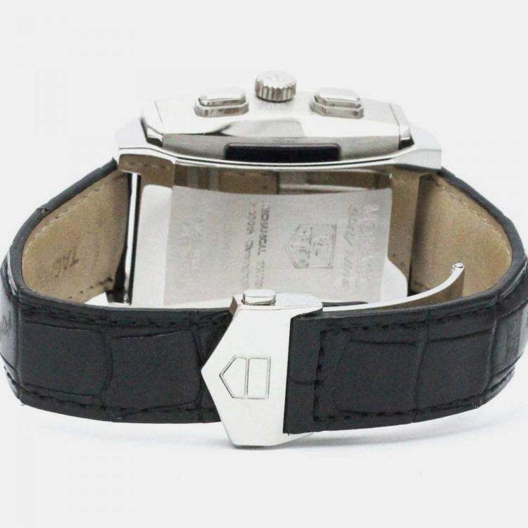 Pre Owned Tag Heuer Black Stainless Steel Monaco CW9110 Manual Winding Men's Wristwatch 40 mm