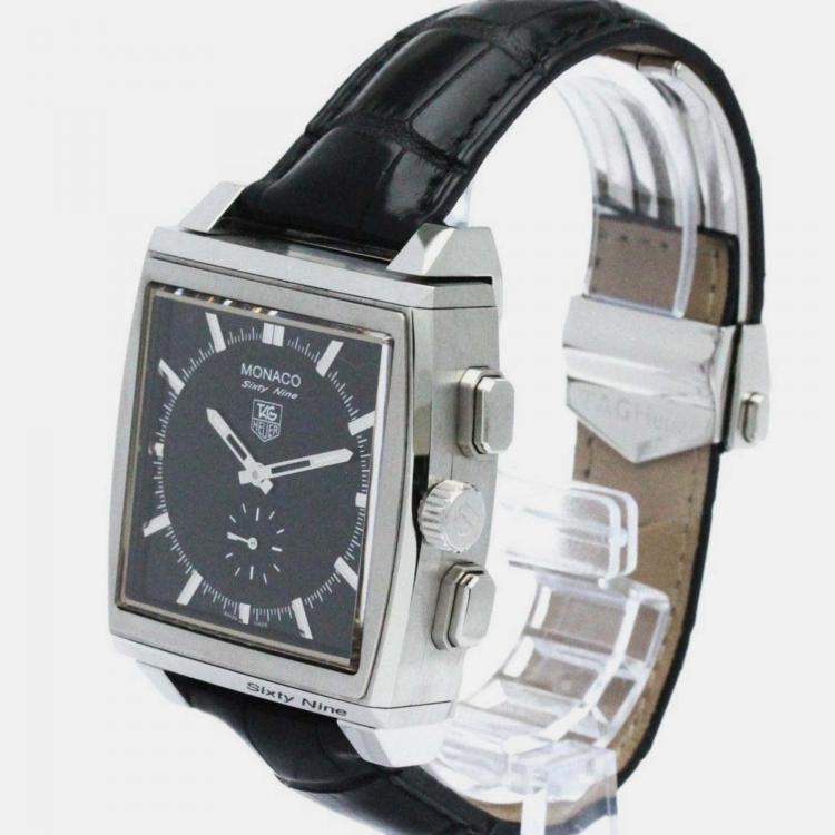 Pre Owned Tag Heuer Black Stainless Steel Monaco CW9110 Manual Winding Men's Wristwatch 40 mm