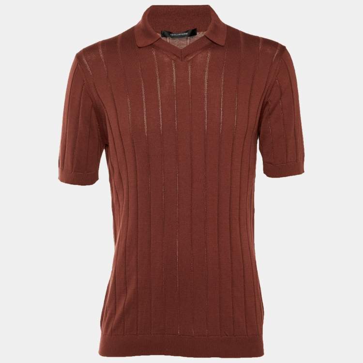 Pre Owned Tagliatore Brown Cotton Rib Knit Jude Polo T-Shirt L