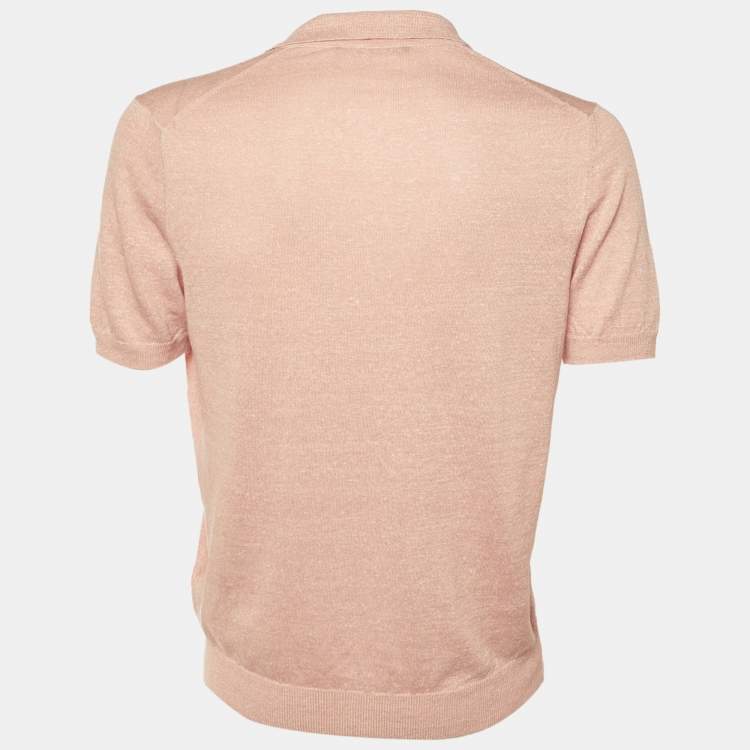 مملوكة مسبقًا Tagliatore Peach Melange Knit Polo T-Shirt L