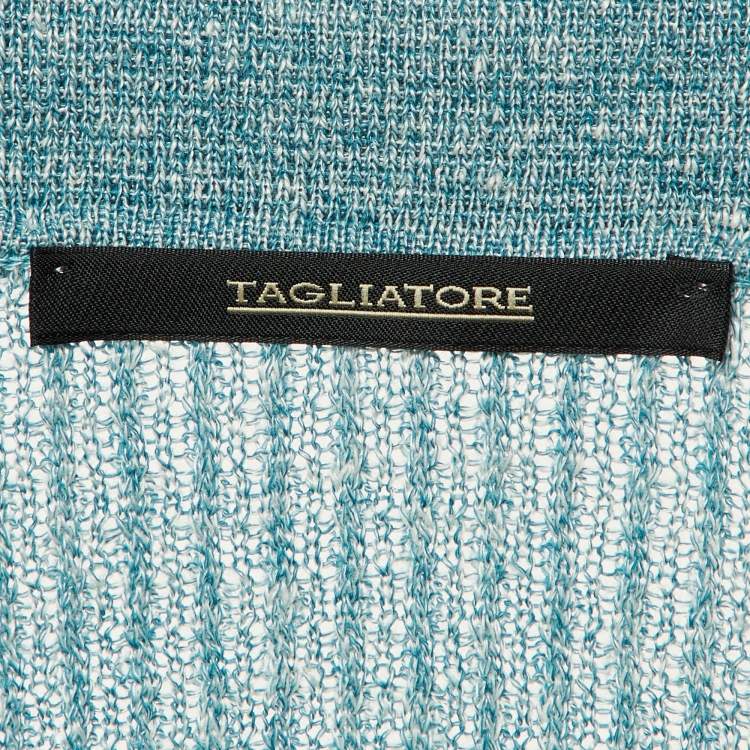 Pre Owned Tagliatore Teal Blue Wavy Linen Knit Polo T-Shirt L