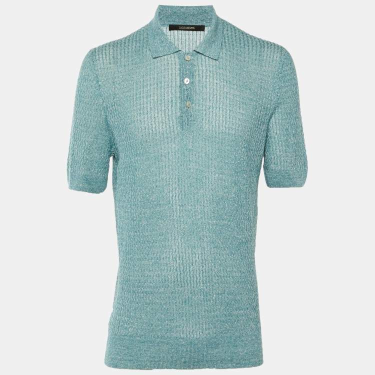 Pre Owned Tagliatore Teal Blue Wavy Linen Knit Polo T-Shirt L