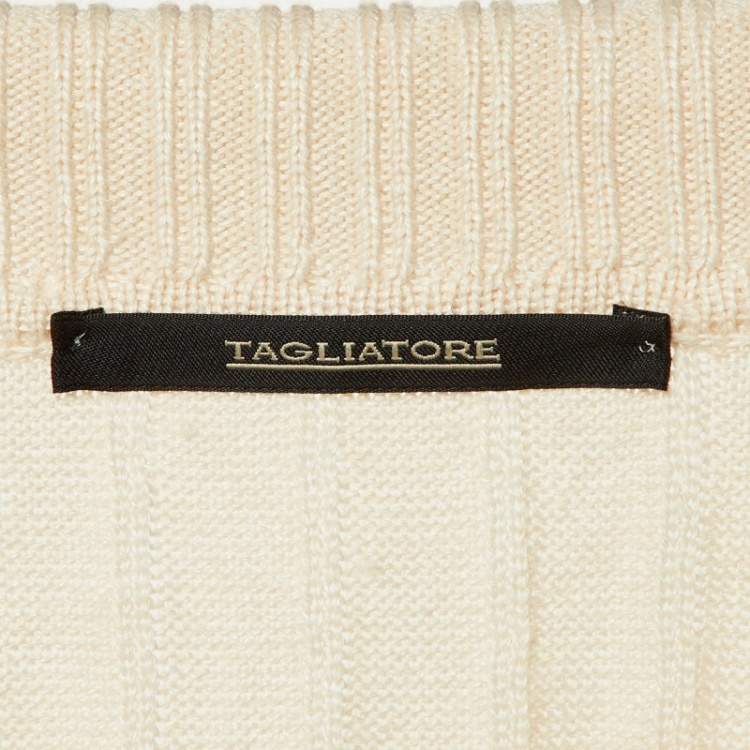 Pre Owned Tagliatore Cream Linen & Cotton Rib Knit Polo T-Shirt L
