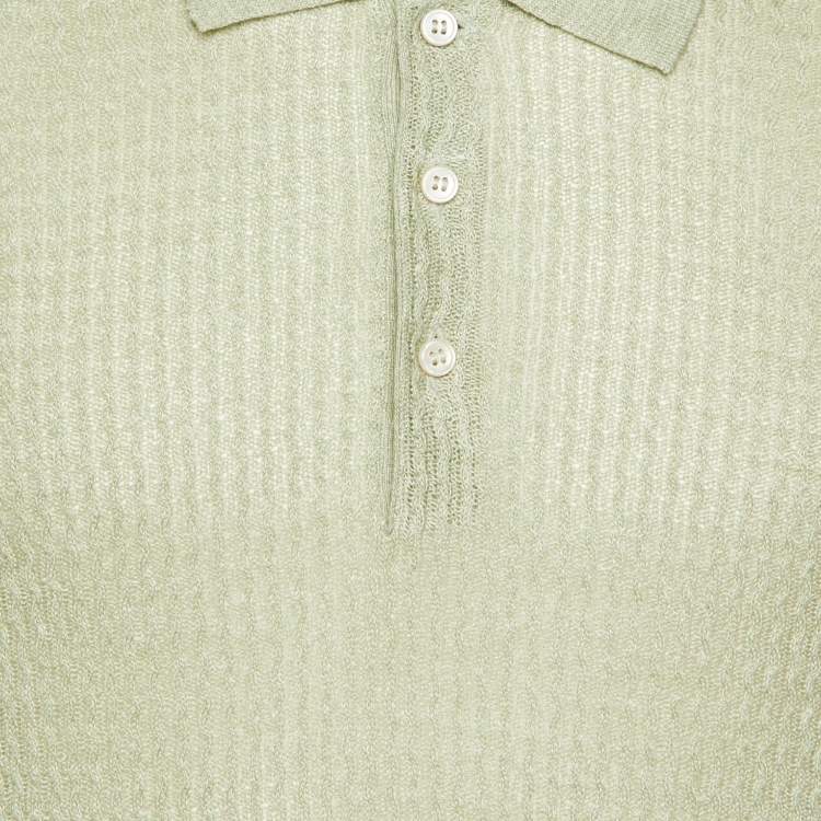 Pre Owned Tagliatore Green Melange Wavy Knit Polo T-Shirt L