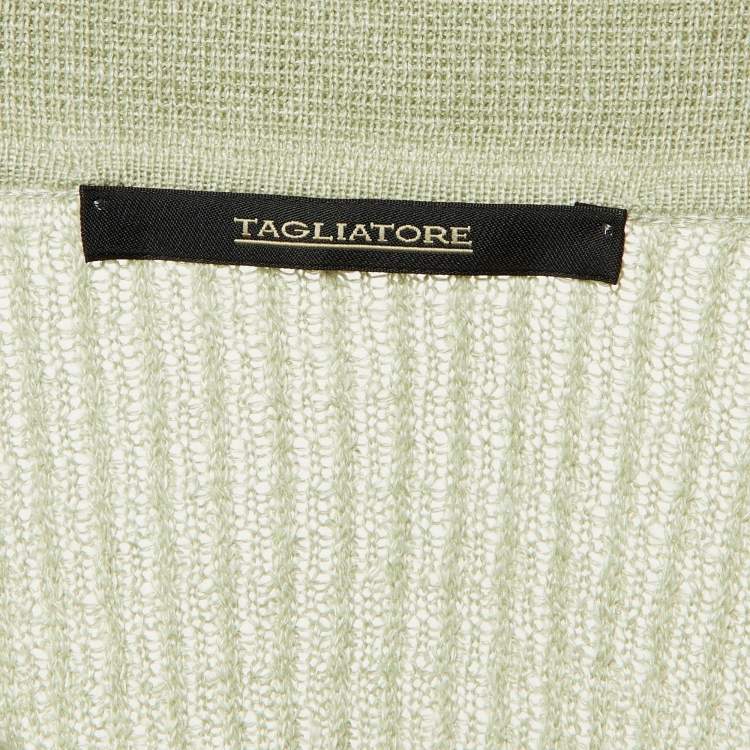 Pre Owned Tagliatore Green Melange Wavy Knit Polo T-Shirt L