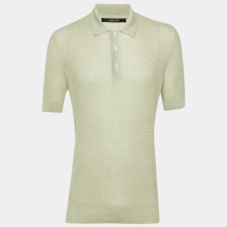 Pre Owned Tagliatore Green Melange Wavy Knit Polo T-Shirt L