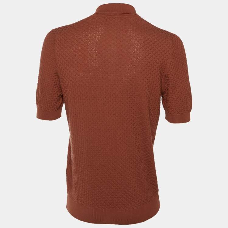Pre Owned Tagliatore Brick Brown Textured Knit Polo T-Shirt L